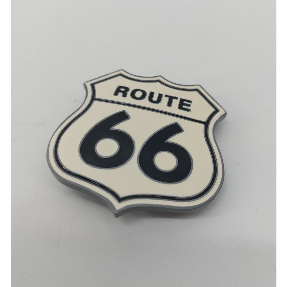 Route 66 Belt Buckle National Historic Trail Highway Metal Festival Enamel White